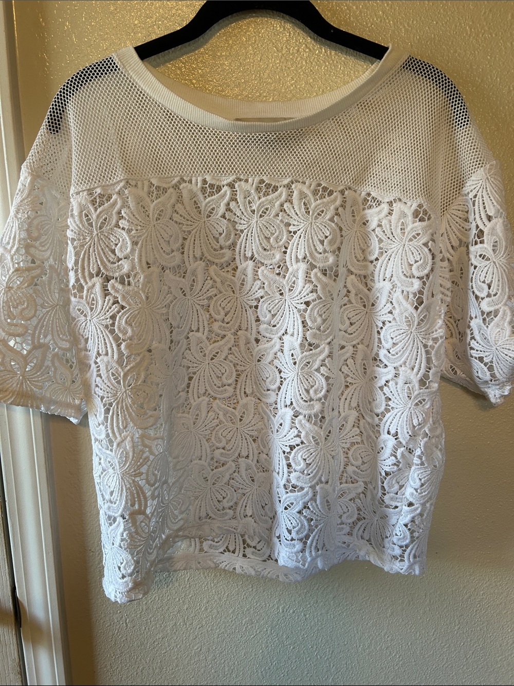 LOFT White Lace & Mesh Yoke Women's Top